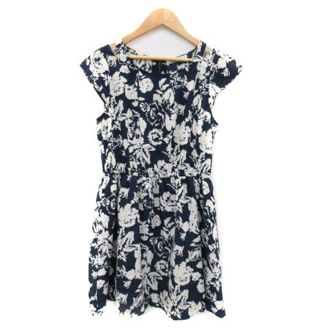 在庫処分 中古 ページボーイ Page Boy ワンピース ミニ丈 半袖 ラウンドネック 花柄 F マルチカラー 紺 ネイビー Yk40 レディース ベクトル 古着 Democracia Tv