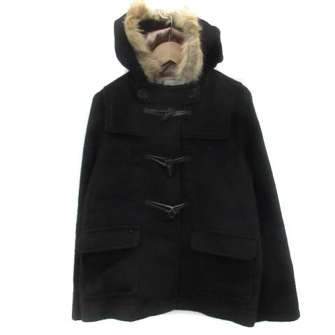 中古 イーハイフンワールドギャラリー ダッフルコート ショート丈 フード付き 無地 フェイクファー S ブラック 黒 Ym8 レディース 世界的に有名な