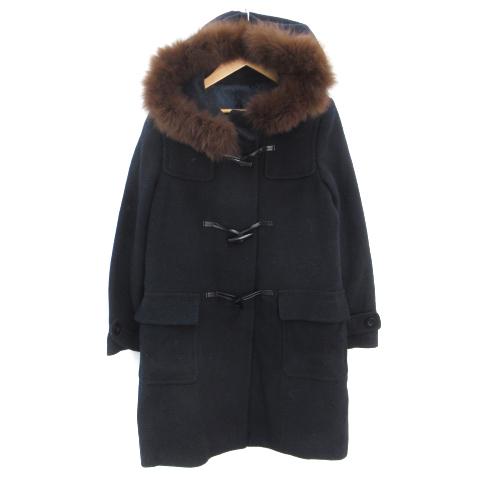 中古 ルゥデルゥ Rew De ダッフルコート ロング丈 スタンドカラー ウール フード付き フォックスファー S 紺 ネイビー レディース 最大68 オフ