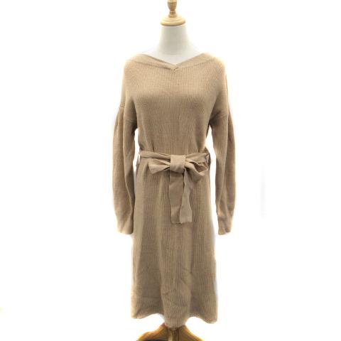 中古 アヴァンリリィ Avan Lily ワンピース ミモレ丈 長袖 Vネック ウエストリボン 無地 F ベージュ Yk42 レディース ベクトル 古着 171 ブランド古着販売のベクトル 通販 Yahoo ショッピング