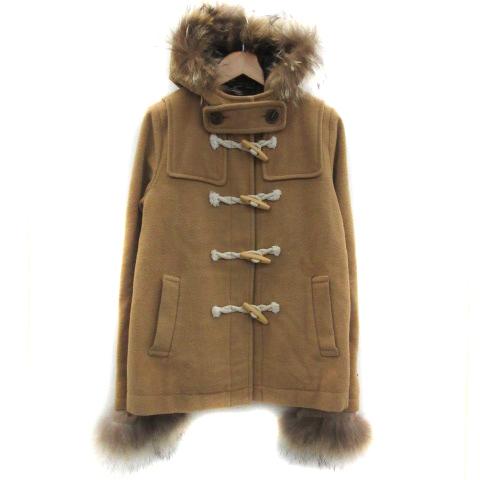 中古 ヘザー Heather ダッフルコート ショート丈 ウール混 ファー M ブラウン 茶 Ym6 レディース 本物新品保証