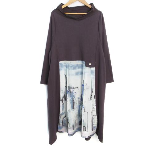 あむう ワンピース ミモレ丈 長袖 ハイネック プリント 総柄 マルチカラー F チャコールグレー 白 ホワイト Ff6 レディース 171 ブランド古着販売のベクトル 通販 Yahoo ショッピング