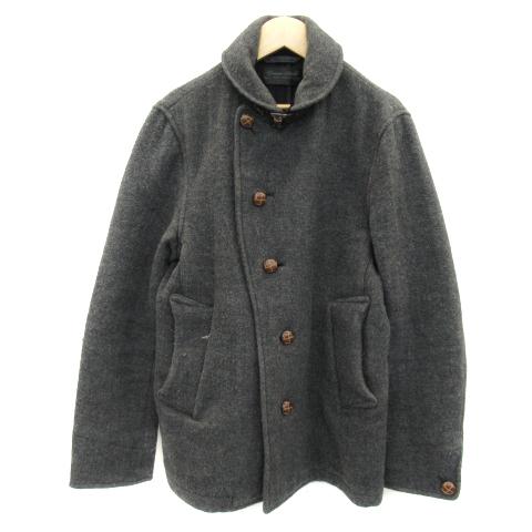 中古 リアルワーズ Real Words ピーコート Pコート ショート丈 無地 ウール M グレー Yk3 メンズ 激安アウトレット