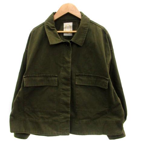 中古 カージュ Khaju ステンカラージャケット ミリタリージャケット ショート丈 オーバーサイズ カーキ Ho31 レディース 大人気