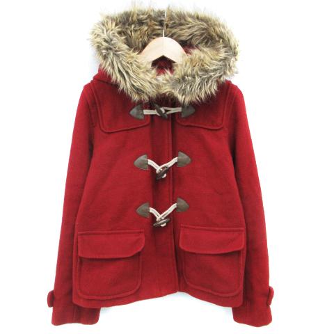 国際ブランド 中古 オリーブデオリーブ ダッフルコート ショート丈 スタンドカラー フード付き フェイクファー付き ウール混 L 赤 レッド レディース Gestoci Ci