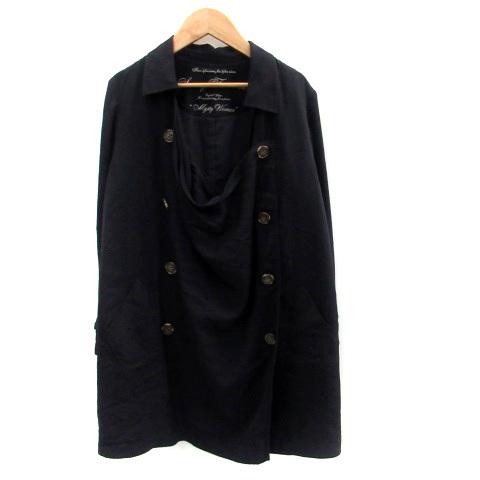 店内全品対象 中古 ミスティウーマン Mysty Woman トレンチコート スプリングコート ロング丈 ダブルボタン M 紺 ネイビー Ho4 レディース ベクトル 古着