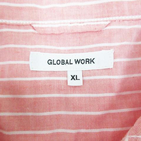 グローバルワーク GLOBAL WORK カジュアルシャツ 半袖 透け感 ボーダー柄 リネン混 XL サーモンピンク 白 ホワイト /FF22 メンズ｜vectorpremium｜05
