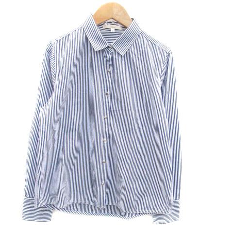 シェトワ Chez toi カジュアルシャツ 長袖 ストライプ柄 M 青 ブルー 