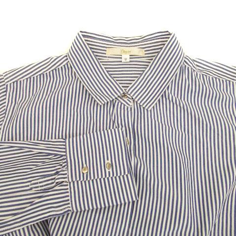シェトワ Chez toi カジュアルシャツ 長袖 ストライプ柄 M 青 ブルー 
