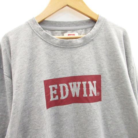 エドウィン EDWIN Tシャツ カットソー 長袖 ラウンドネック ロゴプリント 大きいサイズ LL グレー /MS39 メンズ｜vectorpremium｜03