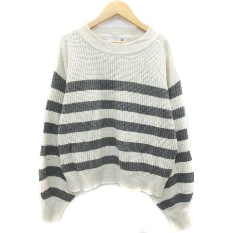 【中古】エルエム L/M ボーダー柄ニット セーター 長袖 ウール ベージュ 黒 /NR ■OS ■AD レディース ラコレ LAKOLE ニット セーター 長袖 ラウンドネック ボーダー柄 オフ