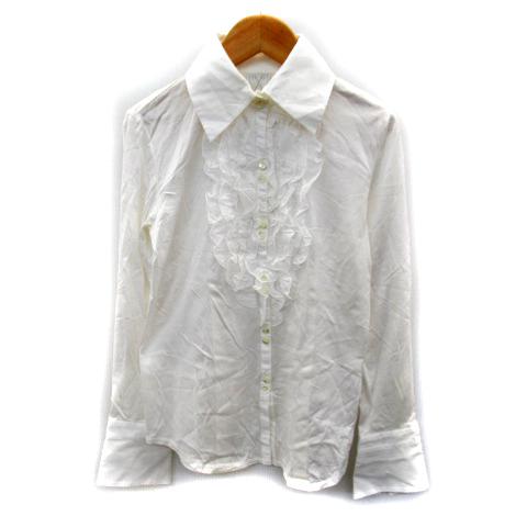 ププラ PUPULA ブラウス シャツ 長袖 無地 フリル 36 白 ホワイト  