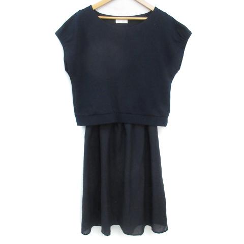 インデックス INDEX フレアワンピース ひざ丈 半袖 ラウンドネック