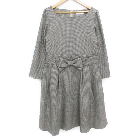 アナトリエ フレアワンピース ひざ丈 長袖 ラウンドネック 切替 ウール