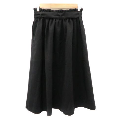 リボン付き黒フレアスカート インデックス INDEX フレアスカート ギャザースカート ミモレ丈