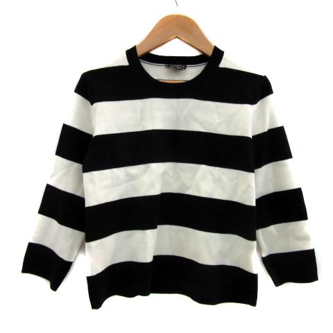 theory セオリー ニット カットソー 七分袖 ラウンドネック ボーダー柄  