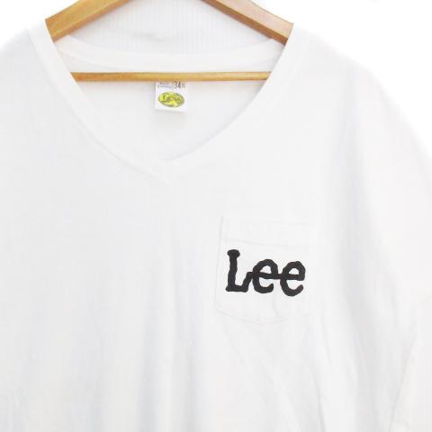 リー LEE Tシャツ カットソー 半袖 Vネック ロゴプリント 透け感 S 白 黒 ホワイト ブラック /FF37 メンズ｜vectorpremium｜03