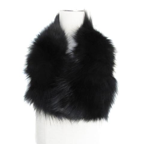 極美品☆フェラガモ　ファーマフラー ガンチーニチャーム　フォックス　ティペット黒 M08 Ferragamo フェラガモ フォックス ファー マフラー ティペット