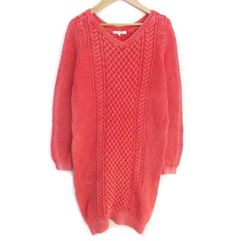 ルーニィ LOUNIE ニットワンピース ミニ丈 長袖 Vネック ケーブル編み