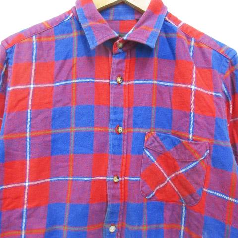 TMT 長袖ネルシャツ 赤・青・白チェック ハレ HARE ネルシャツ カジュアルシャツ 長袖 チェック柄 マルチ