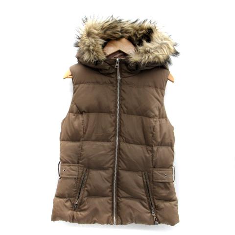 美品Eddie Bauer フード付きダウンジャケット ブラウン エディーバウアー EDDIE BAUER ダウンベストジャケット ミドル丈