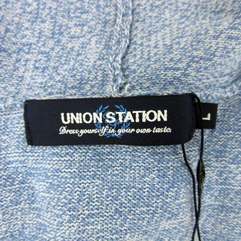 ユニオンステーション UNION STATION ニットカーディガン ミドル丈 ショールカラー 前開き 無地 L 水色 ライトブルー /YS25 メンズ｜vectorpremium｜06