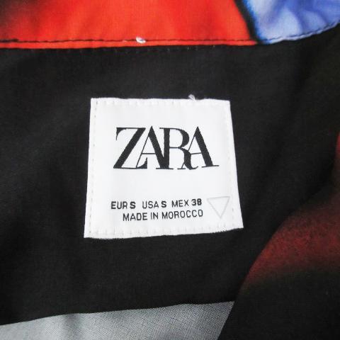 ザラ ZARA カジュアルシャツ 半袖 ロゴ刺? 総柄 マルチカラー S 黒 赤 ブラック レッド /FF24 メンズ｜vectorpremium｜05