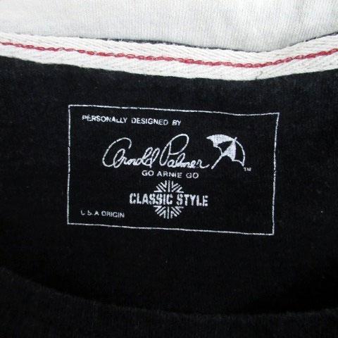 アーノルドパーマー Arnold Palmer Tシャツ カットソー ラウンドネック 長袖 ボーダー柄 ロゴ刺繍 4 オフホワイト 黒 ブラック メンズ｜vectorpremium｜04