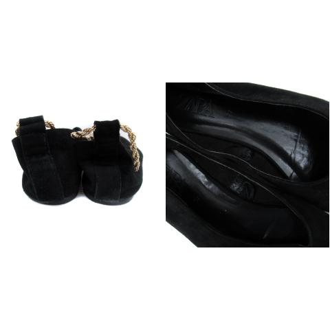 即決無言取引ブラックパンプスシューズ 2足セットca ふわぴっと レディーススエード調オープントゥパンプス(やわらか