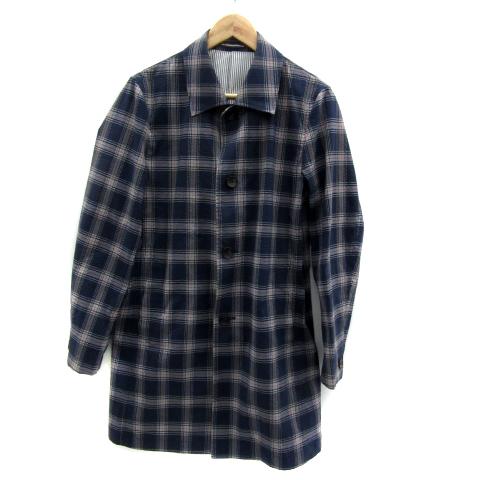 コムサメン　ギンガムチェック　ステンカラーコート　新品未使用　M 　春秋 セール】 ギンガムチェック ステンカーラーコート （ステンカラー