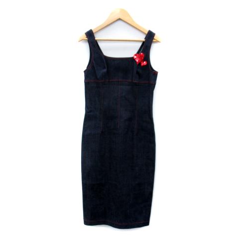 エードット A. デニムワンピース ひざ丈 ラウンドネック ハート  
