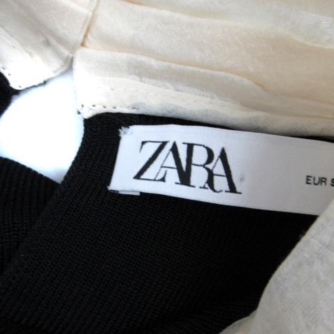 ザラ ZARA ワンピース ひざ丈 七分袖 ボウタイ S 黒 ブラック アイボリー /SM35 レディース｜vectorpremium｜04