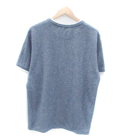 ザラ ZARA Tシャツ カットソー ラウンドネック 半袖 レイヤード風 XL 青 ブルー オフホワイト /HO17 メンズ｜vectorpremium｜02