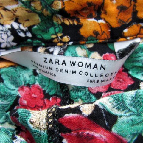 ザラウーマン ZARA WOMAN シャツワンピース マキシ丈 ロング丈 半袖 花柄 S マルチカラー 黒 ブラック /YS2 レディース｜vectorpremium｜07