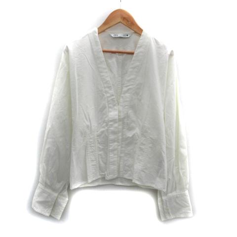 ZARA Vネック ブラウス ドロップショルダー 無地 長そでブラウス ZARA（ザラ） シャツ ブラウス 長袖 Vネック プルオーバー S 白