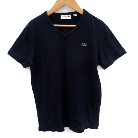 LACOSTE ラコステ Tシャツ カットソー 半袖 Vネック ロゴ刺繍 XS