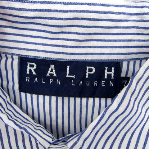 ラルフローレン 刺繍ロゴ 長袖ノーカラーシャツ ストライプ 青白 XL 5603 ラルフローレン 刺繍ロゴ 長袖ノーカラーシャツ ストライプ 青白