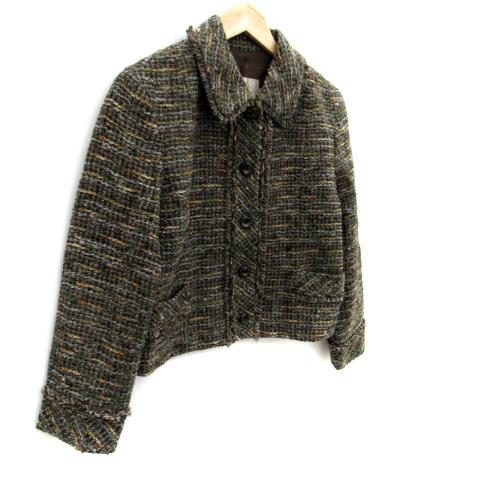 コルディア ツイードジャケット ステンカラー ミドル丈 シルク混 42 XL 