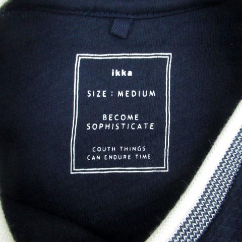 イッカ ikka Tシャツ カットソー 半袖 ボーダー柄 M 紺 ネイビー オフ
