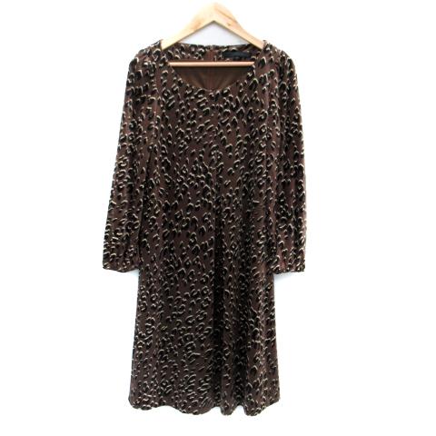 アナイ ANAYI ワンピース ひざ丈 長袖 ラウンドネック ヒョウ柄