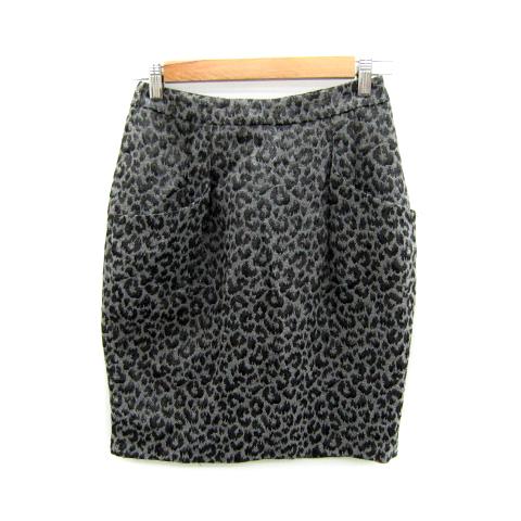 Drawer ドゥロワー レオパード ひざ丈スカート ウール シルク ヒョウ柄