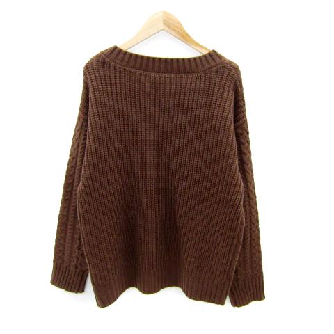 ヨリ ウールパフスリーブニット セーター 長袖 ウール混 36 茶 ブラウン ゴージ GORGE ニット セーター 長袖 スリットネック オーバーサイズ F