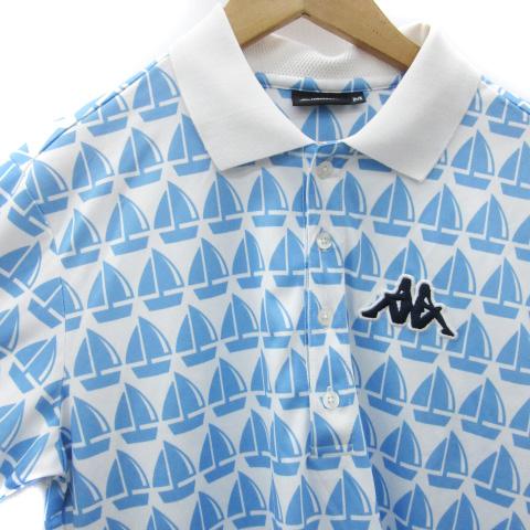 カッパ kappa ポロシャツ 半袖 ポロカラー 総柄 刺繍 M ホワイト 白