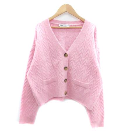 ZARA（ザラ） ニットカーディガン Vネック ショート丈 M ピンク /HO40