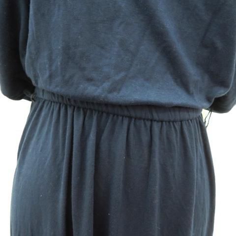 スリードッツ three dots ワンピース ミモレ丈 半袖 Vネック T3 紺 