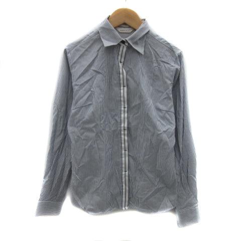 シャツプラザ SHIRT'S PLAZA シャツ ブラウス 長袖 ストライプ柄 M 青