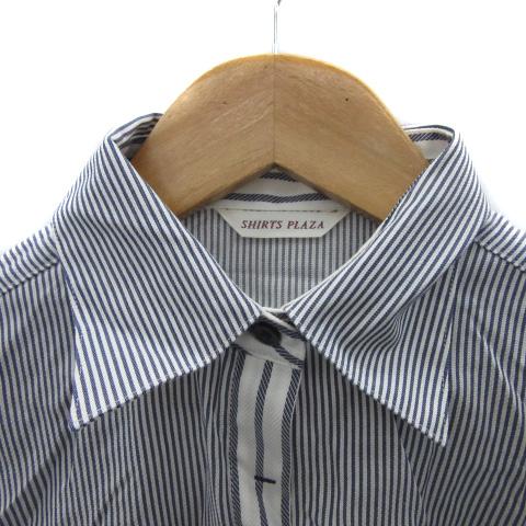 シャツプラザ SHIRT'S PLAZA シャツ ブラウス 長袖 ストライプ柄 M 青