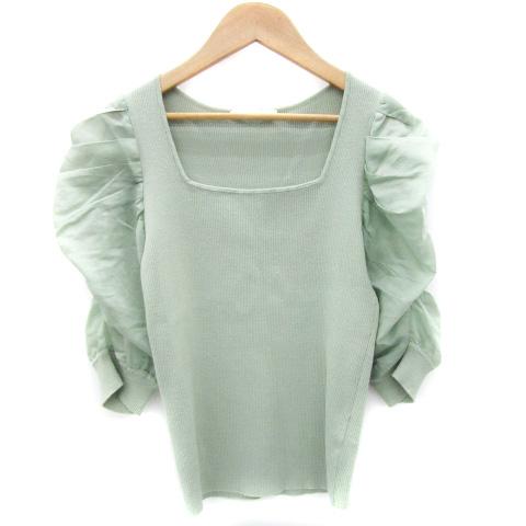 SLY スライ ニット カットソー 七分袖 スクエアネック シアー 切替 F