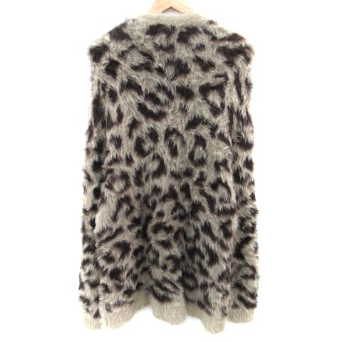 【未使用】ブルマリン　襟フリル長袖ロングカーディガン　ヒョウ柄　ストレッチ 未使用】ブルマリン 襟フリル長袖ロングカーディガン ヒョウ柄