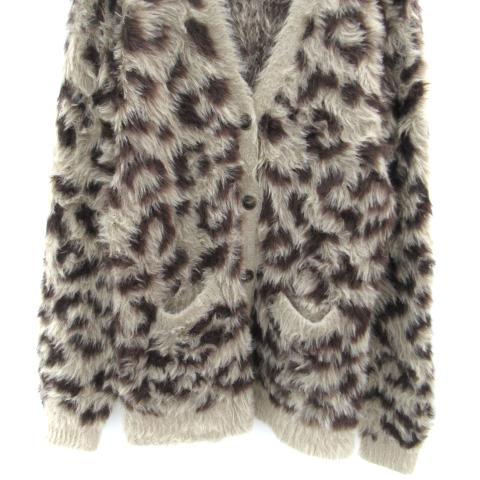 【未使用】ブルマリン　襟フリル長袖ロングカーディガン　ヒョウ柄　ストレッチ 未使用】ブルマリン 襟フリル長袖ロングカーディガン ヒョウ柄